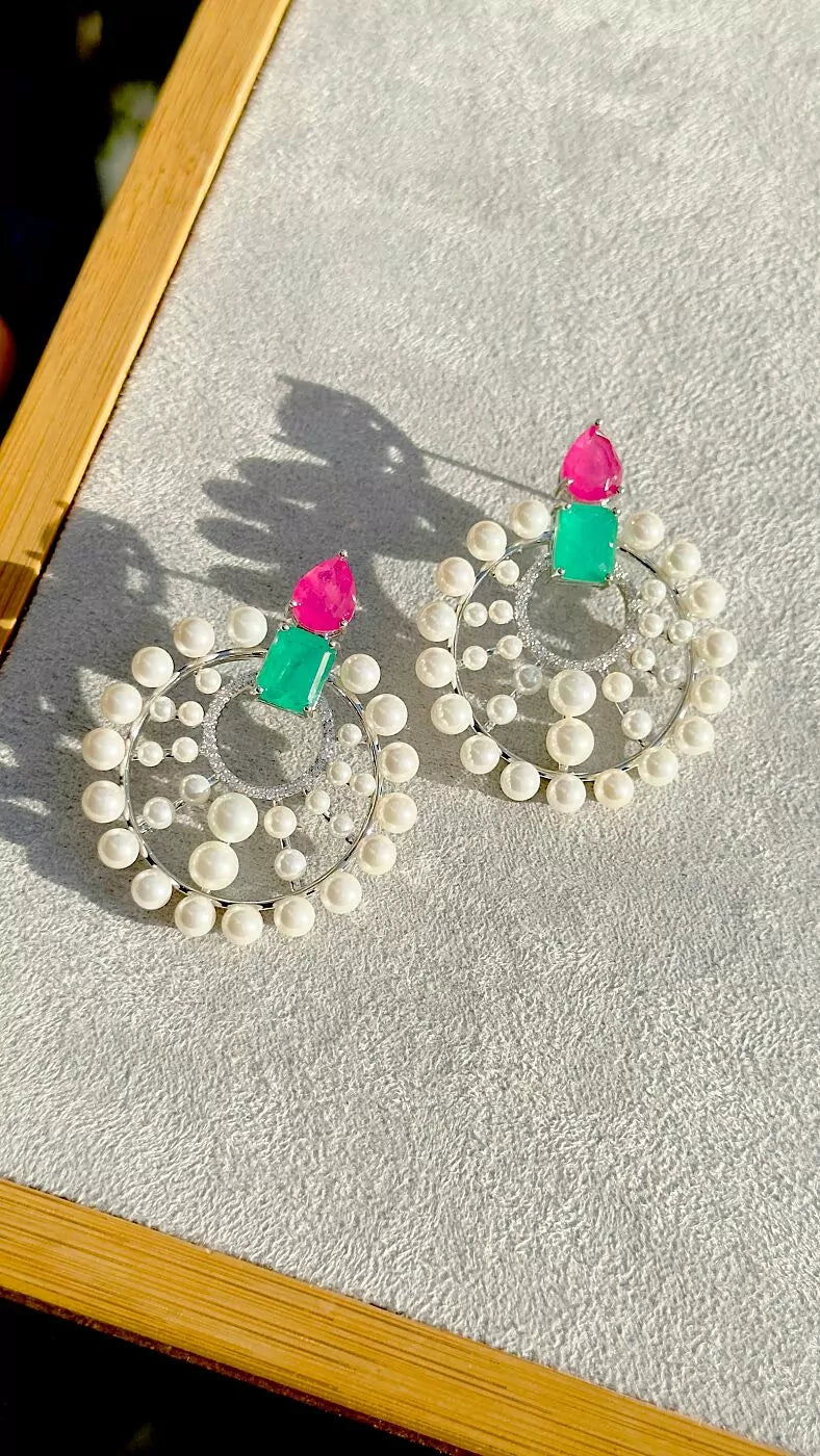 PINK ROUND PEARL EARRING