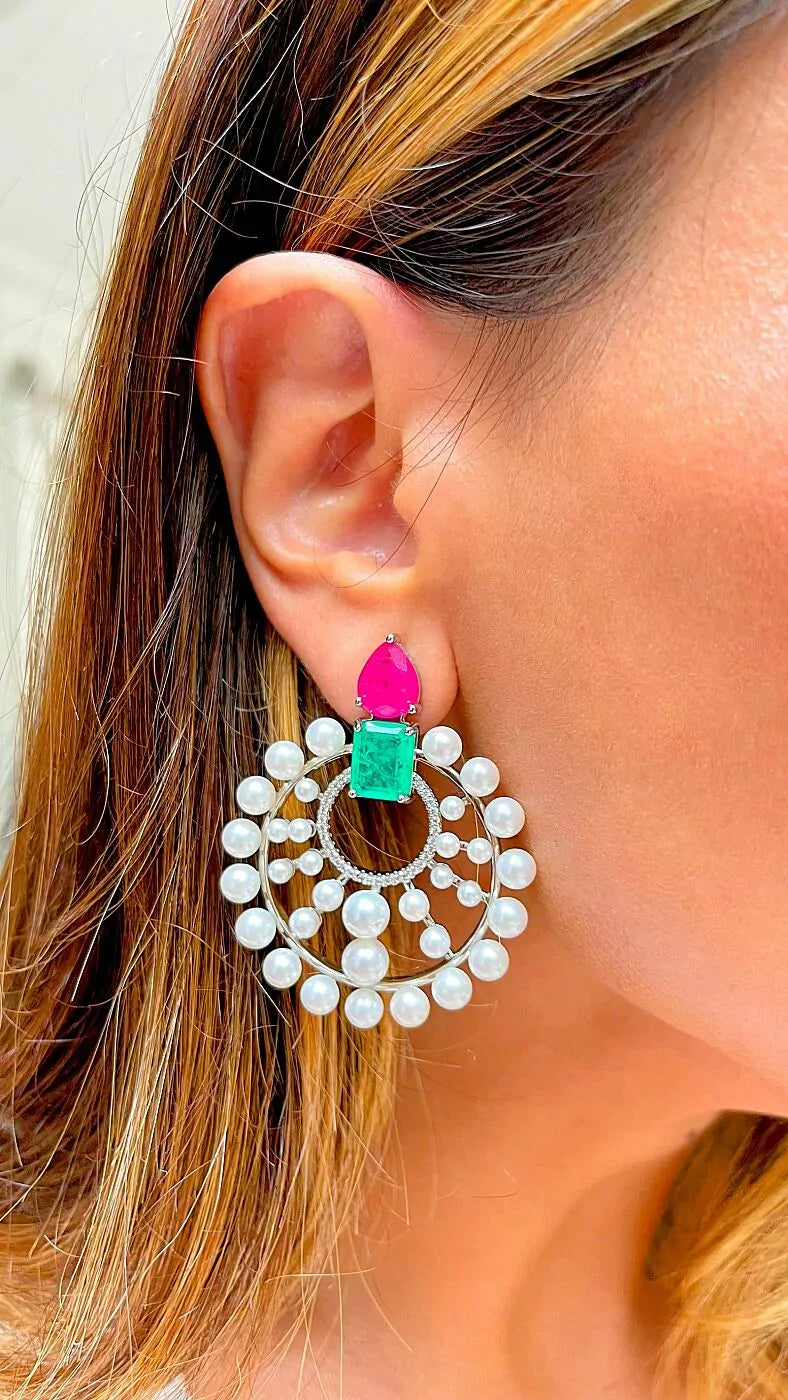 PINK ROUND PEARL EARRING