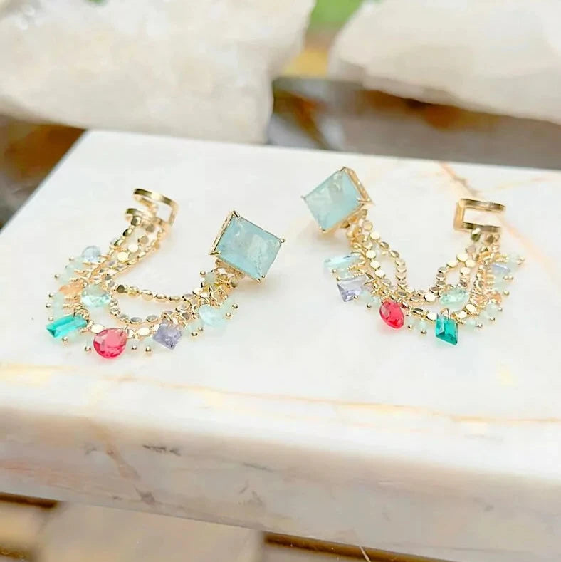 FRINGE LIGHT TOURMALINE EAR CUFF EARRING