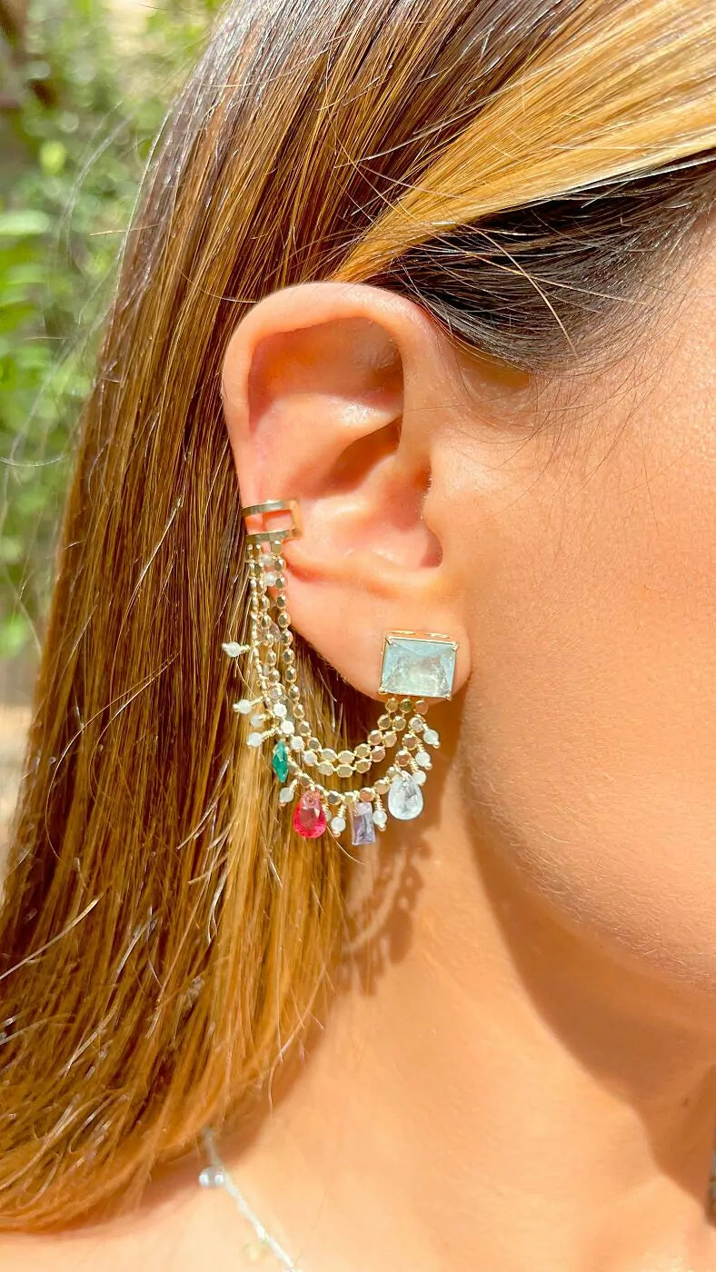 FRINGE LIGHT TOURMALINE EAR CUFF EARRING