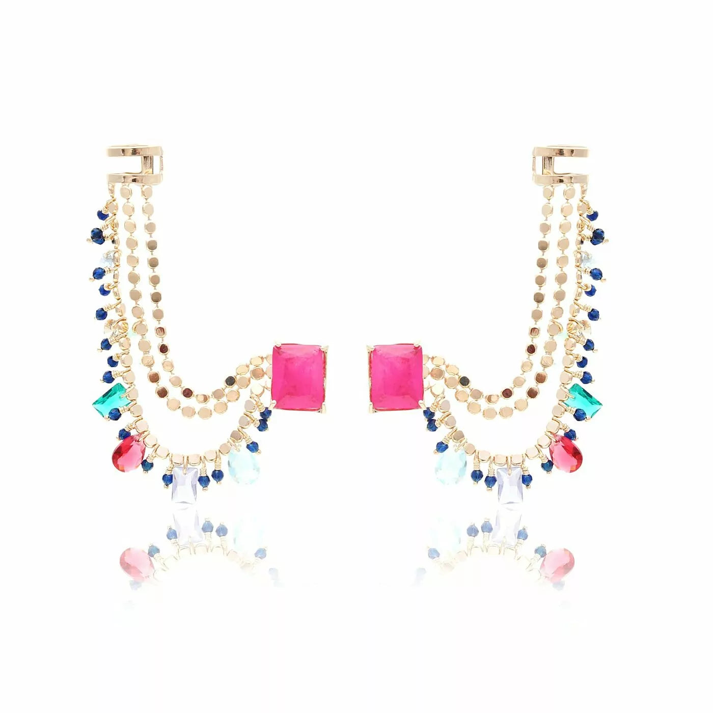 FRINGE PINK TOURMALINE EAR CUFF EARRING