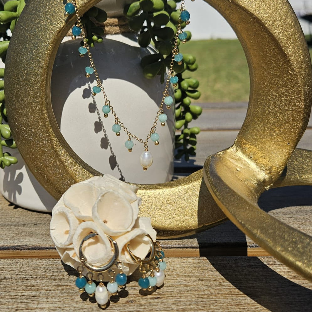 HOOP EARRING PEARL AND CRYSTAL