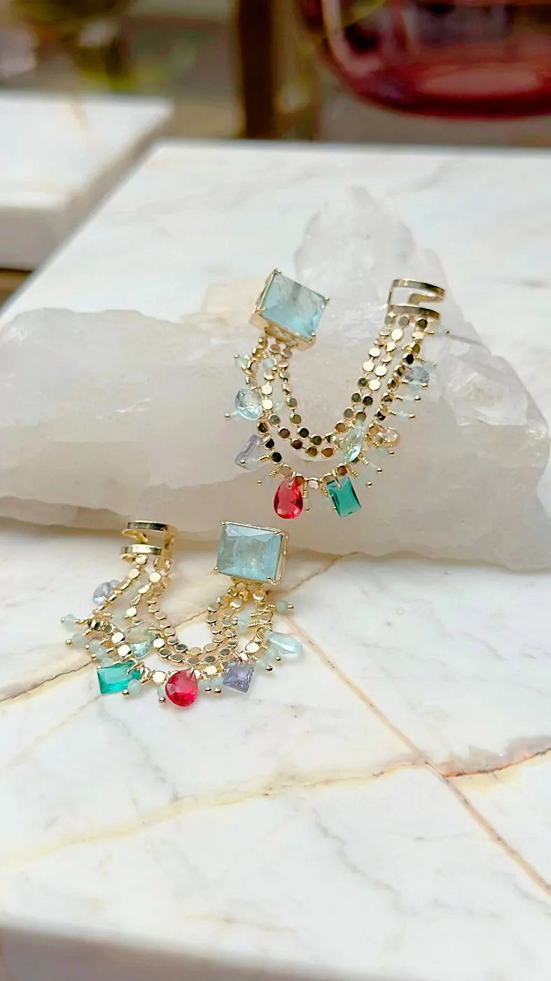 FRINGE LIGHT TOURMALINE EAR CUFF EARRING
