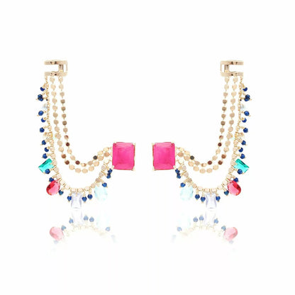 FRINGE PINK TOURMALINE EAR CUFF EARRING