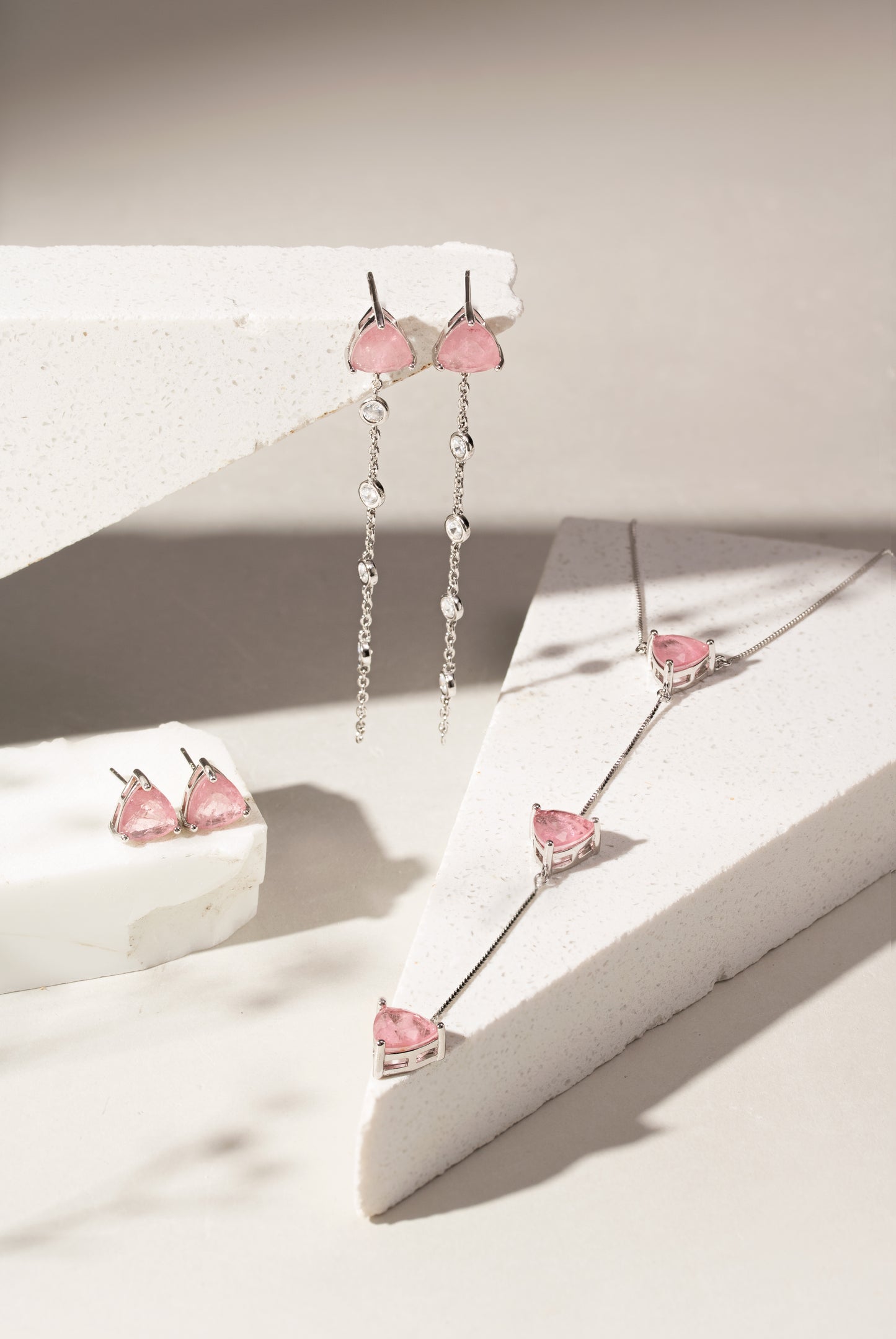 ROSE QUARTZ TRIANGLE EARRING