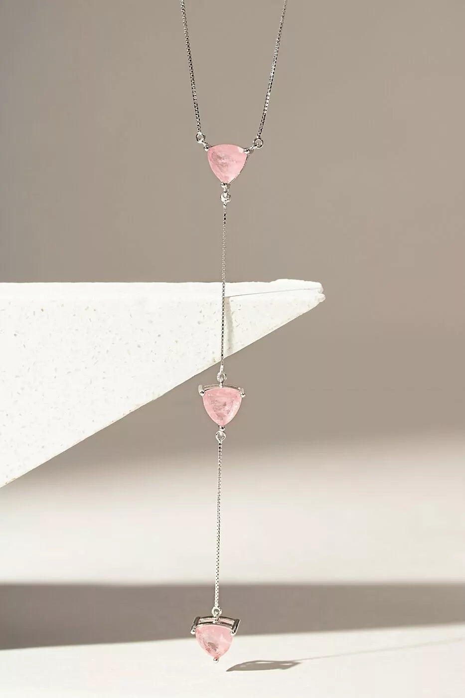 ROSE QUARTZ TRIANGLE NECKLACE