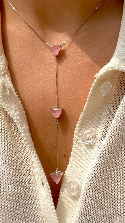 ROSE QUARTZ TRIANGLE NECKLACE